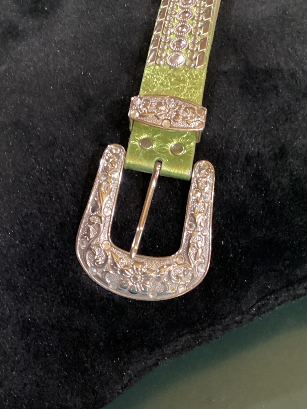 Embellished Green Metallic Western Buckle Belt